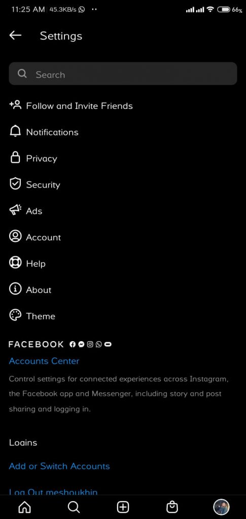 privacy option in instagram app
